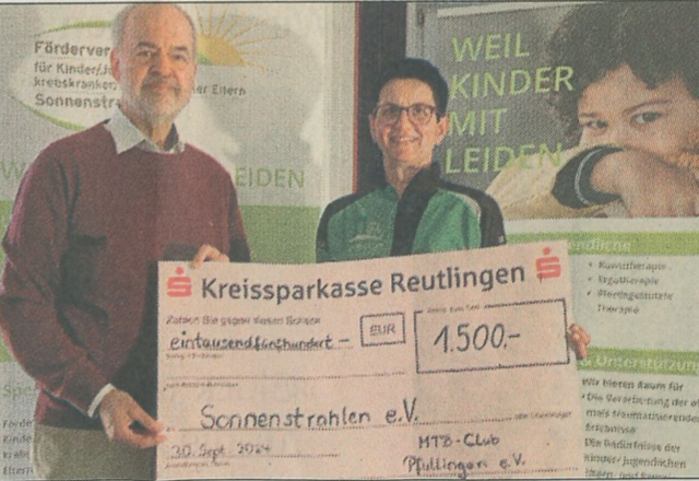 1500€ für den Förderverein Sonnenstrahlen